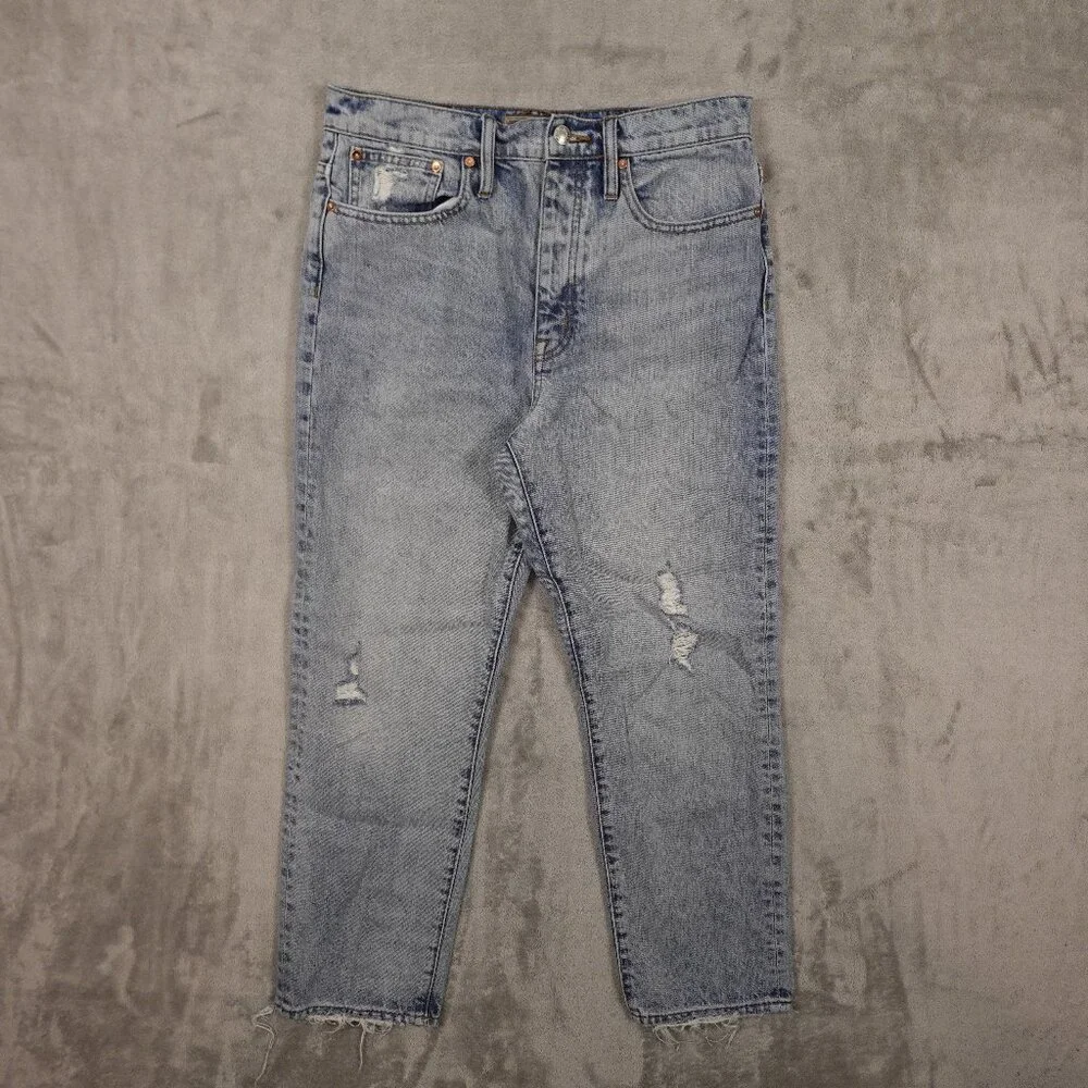 Point Sur Slouchy Boyfriend Jeans Size 27 Button Fly Distressed Light Wash Denim